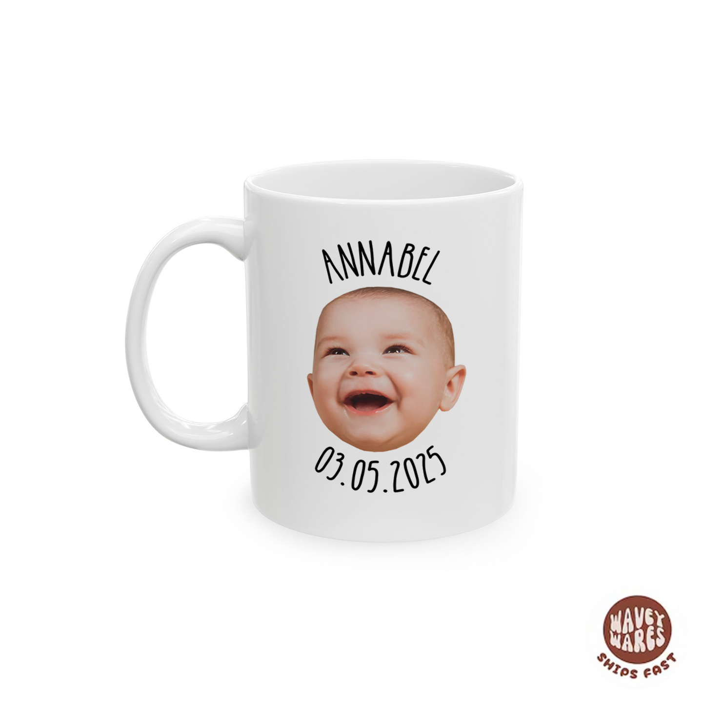 Personalized Baby Face, Name and Date Coffee Mug