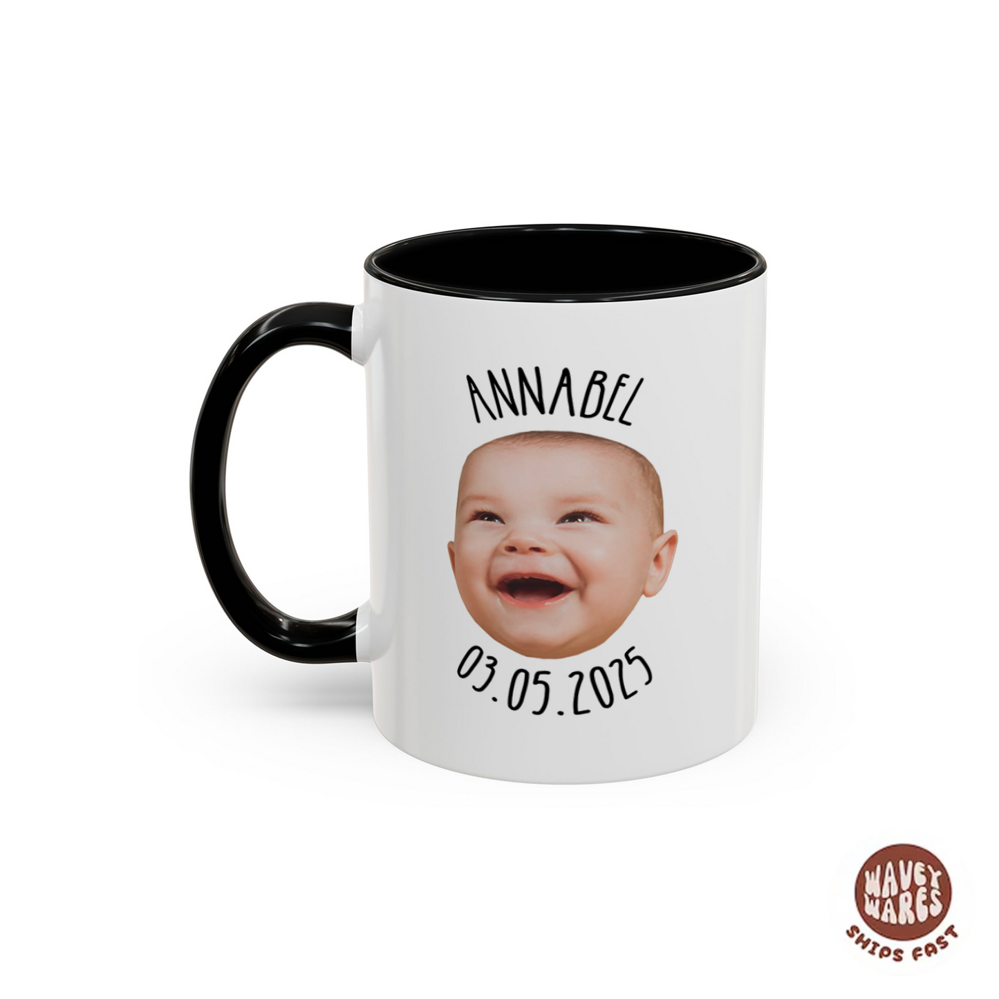Personalized Baby Face, Name and Date Coffee Mug