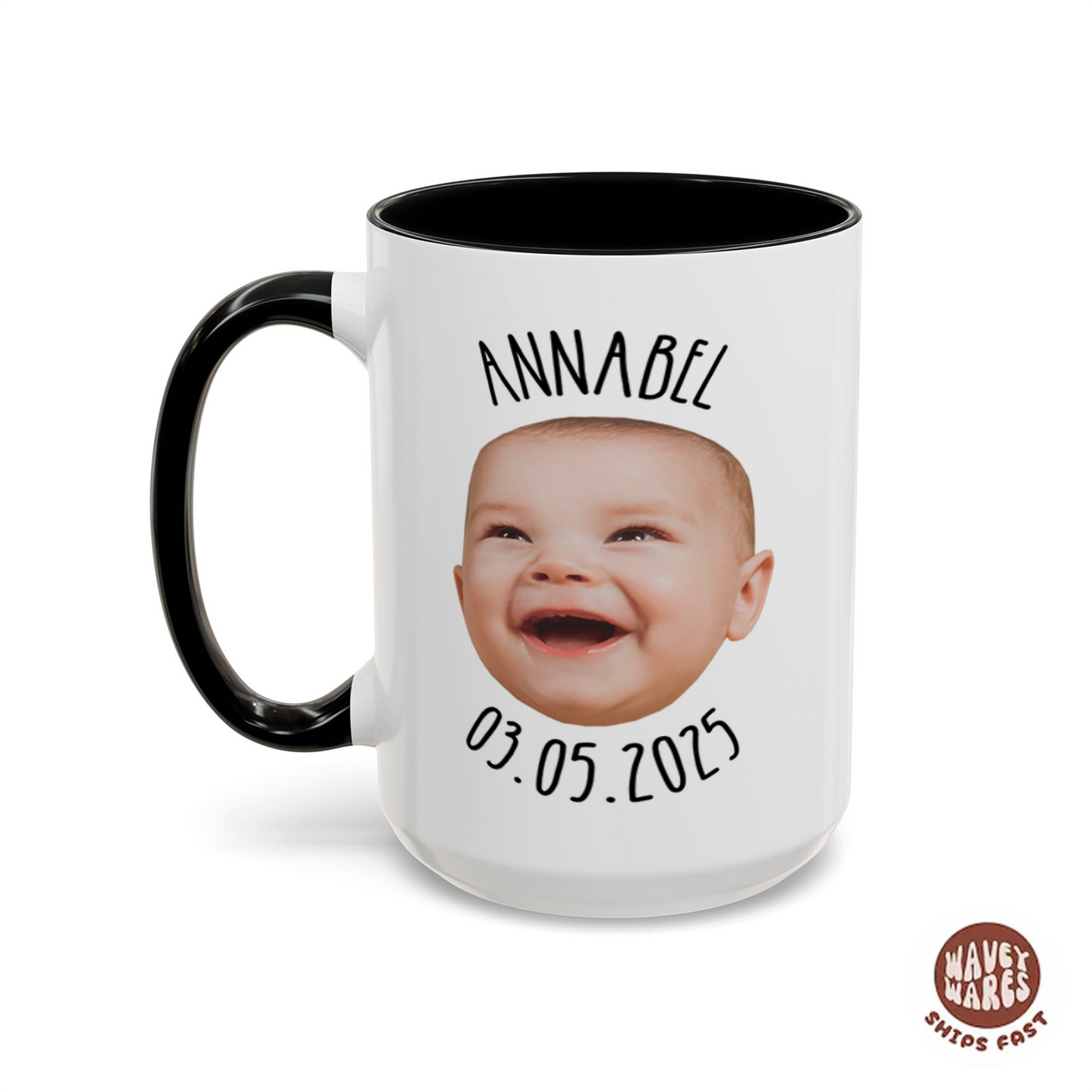 Personalized Baby Face, Name and Date Coffee Mug