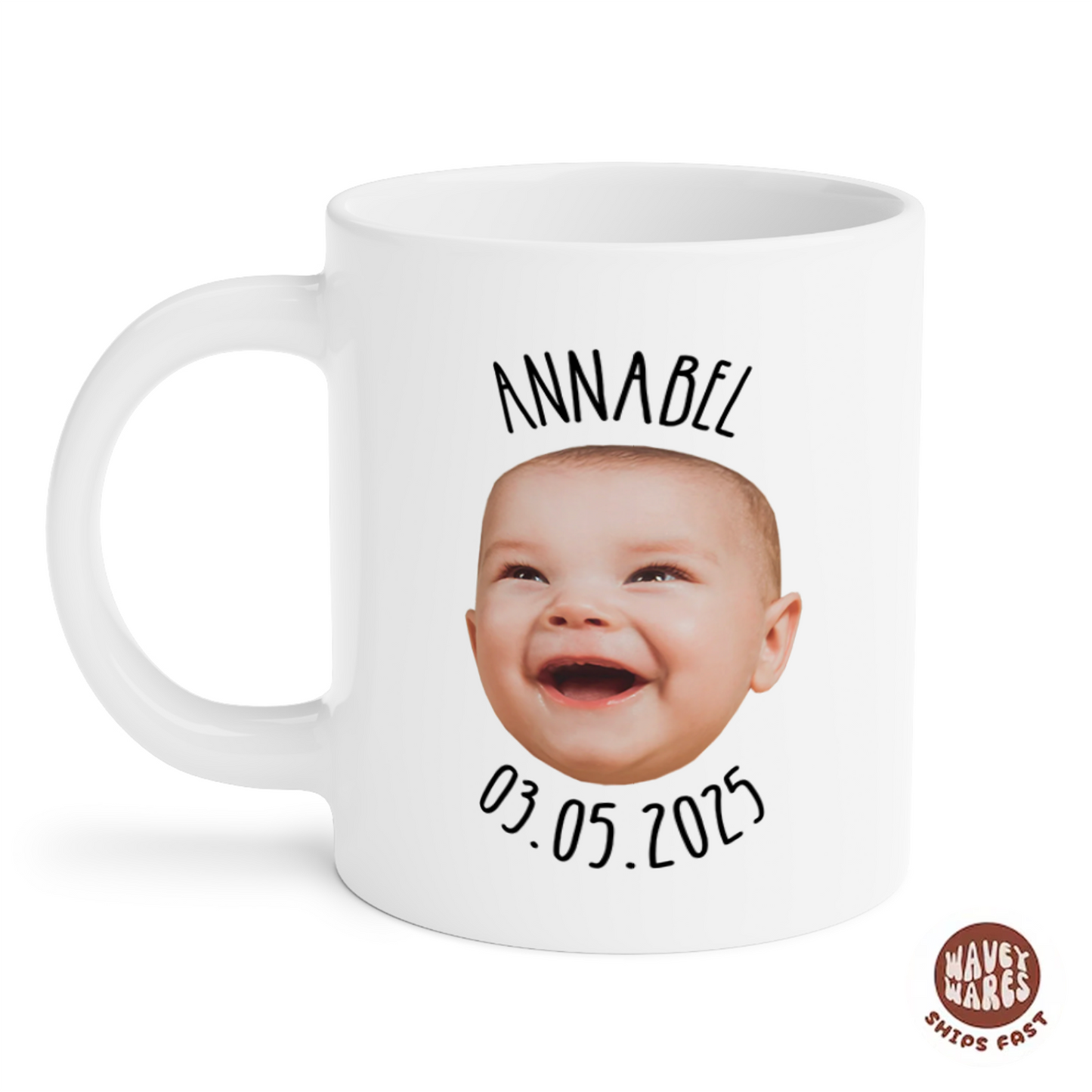 Personalized Baby Face, Name and Date Coffee Mug