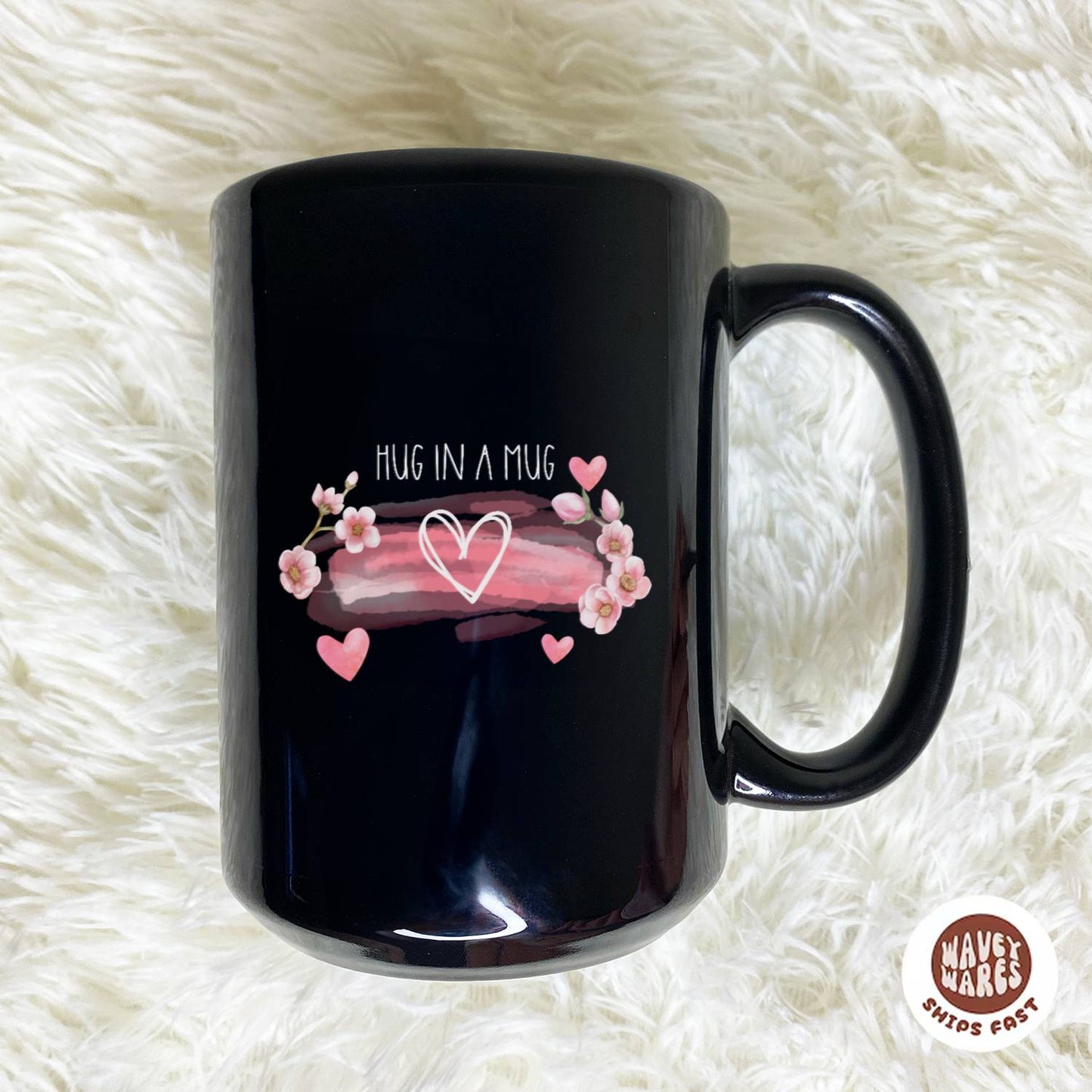 WaveyWares® Hug in a Mug Black Mug