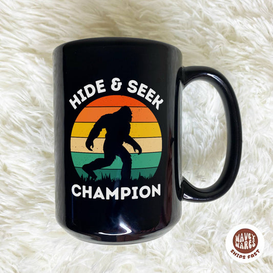 WaveyWares® Hide And Seek Champion Black Mug