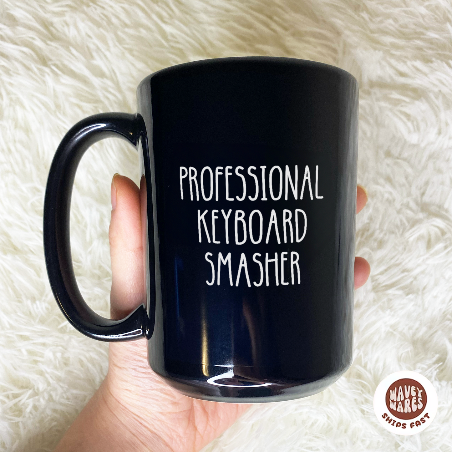WaveyWares® Professional Keyboard Smasher Black Mug