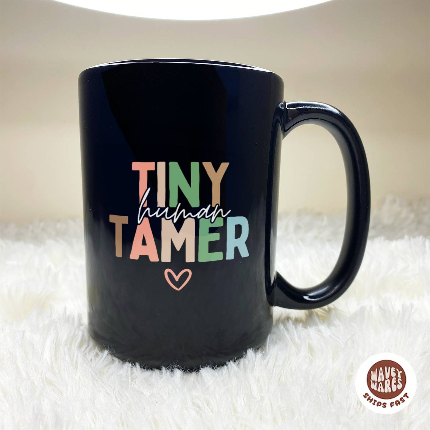 WaveyWares® Tiny Human Tamer Black Mug