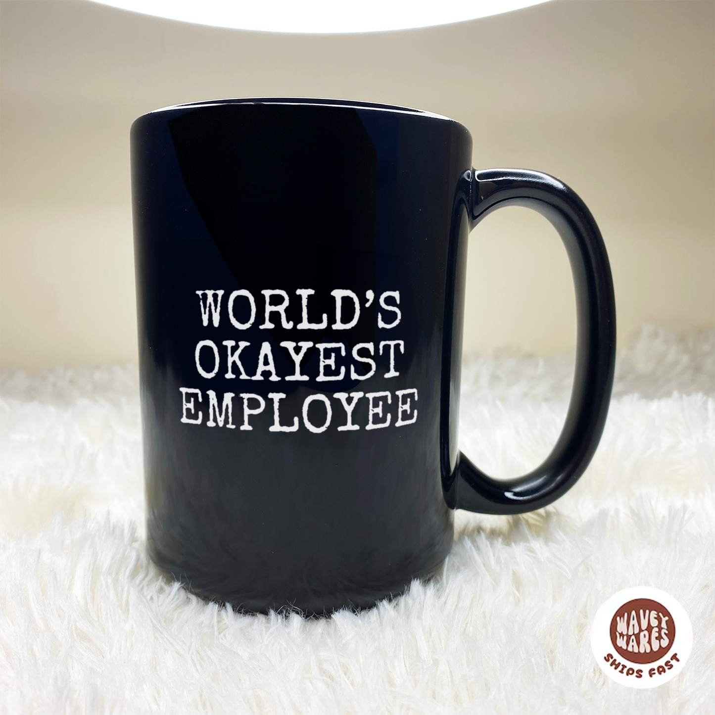 WaveyWares® World's Okayest Employee Black Mug