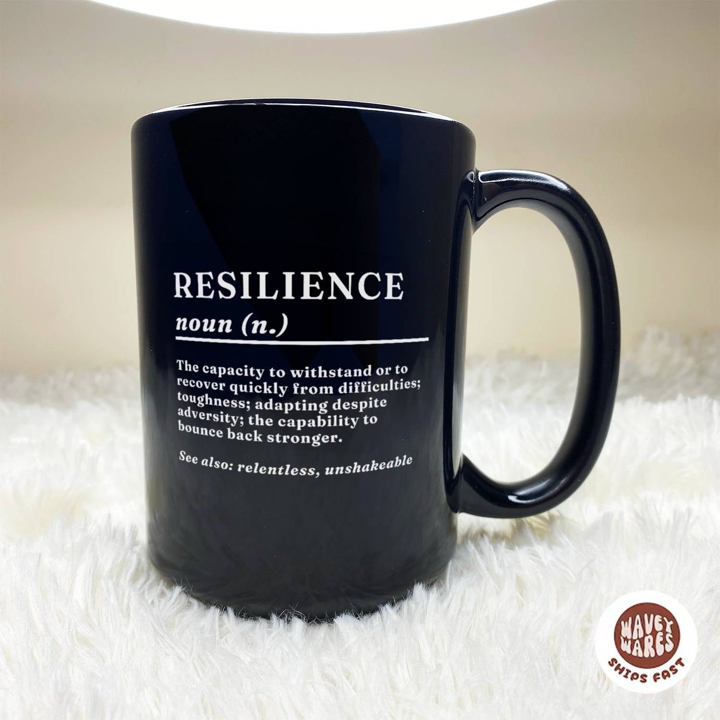WaveyWares® Resilience Definition Black Mug