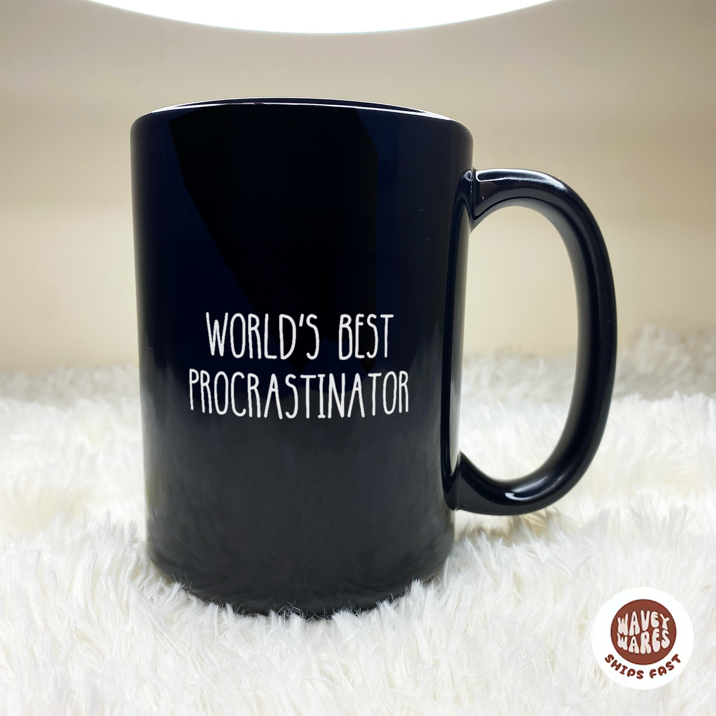 WaveyWares® World's Best Procrastinator Black Mug