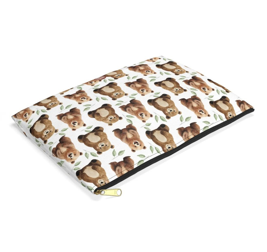Cute Bears Pattern Flat Lay white toiletry zip bag gift for Grizzly Bear fan Brown Lover furry animal enthusiast kids adorable aesthetic birthday secret santa Christmas travel makeup drugs storage case accessory pouch cosmetic pencil waveywares wavey wares wavywares wavy wares