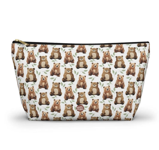 Cute Bears Pattern T Bottom white toiletry zip bag gift for Grizzly Bear fan Brown Lover furry animal enthusiast kids adorable aesthetic birthday secret santa Christmas travel makeup drugs storage case accessory pouch cosmetic pencil waveywares wavey wares wavywares wavy wares