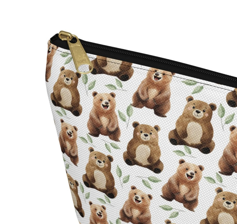 Cute Bears Pattern Zipper white toiletry zip bag gift for Grizzly Bear fan Brown Lover furry animal enthusiast kids adorable aesthetic birthday secret santa Christmas travel makeup drugs storage case accessory pouch cosmetic pencil waveywares wavey wares wavywares wavy wares