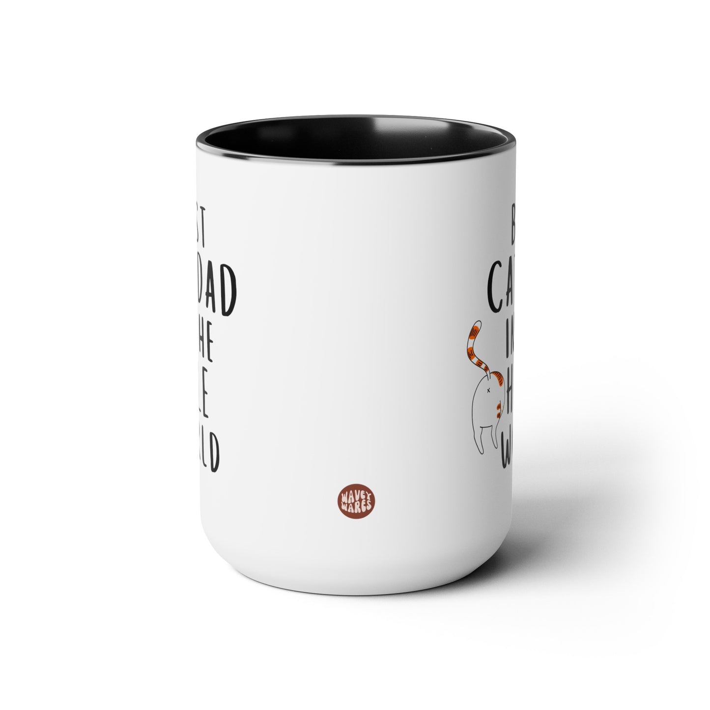 Best Cat Dad In The Hole World 15oz white with black accent funny large coffee mug gift for father's day furdad furparent waveywares wavey wares wavywares wavy wares side