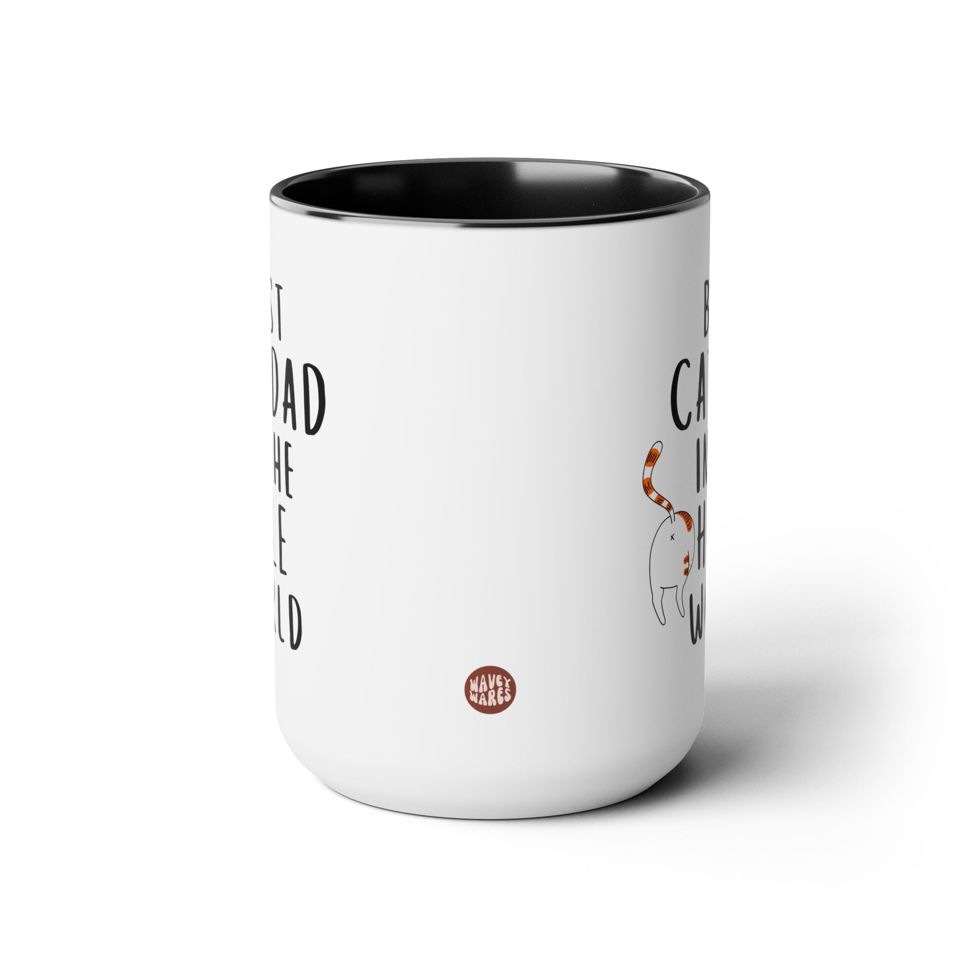 Best Cat Dad In The Hole World 15oz white with black accent funny large coffee mug gift for father's day furdad furparent waveywares wavey wares wavywares wavy wares side