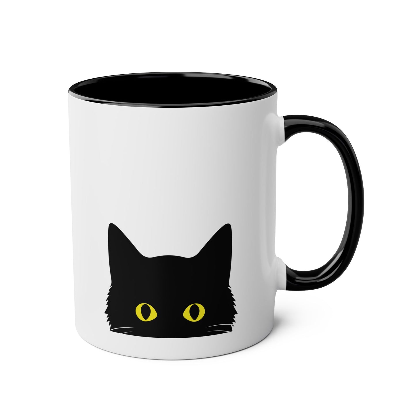 Black Cat 11oz white with black accent funny large coffee mug gift for lover lady fur mom owner void waveywares wavey wares wavywares wavy wares