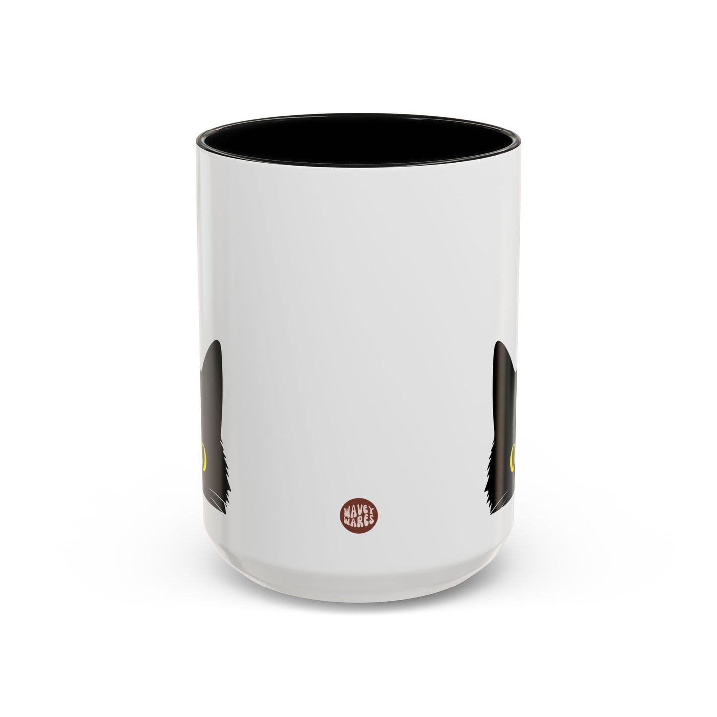 Black Cat 15oz white with black accent funny large coffee mug gift for lover lady fur mom owner void waveywares wavey wares wavywares wavy wares side