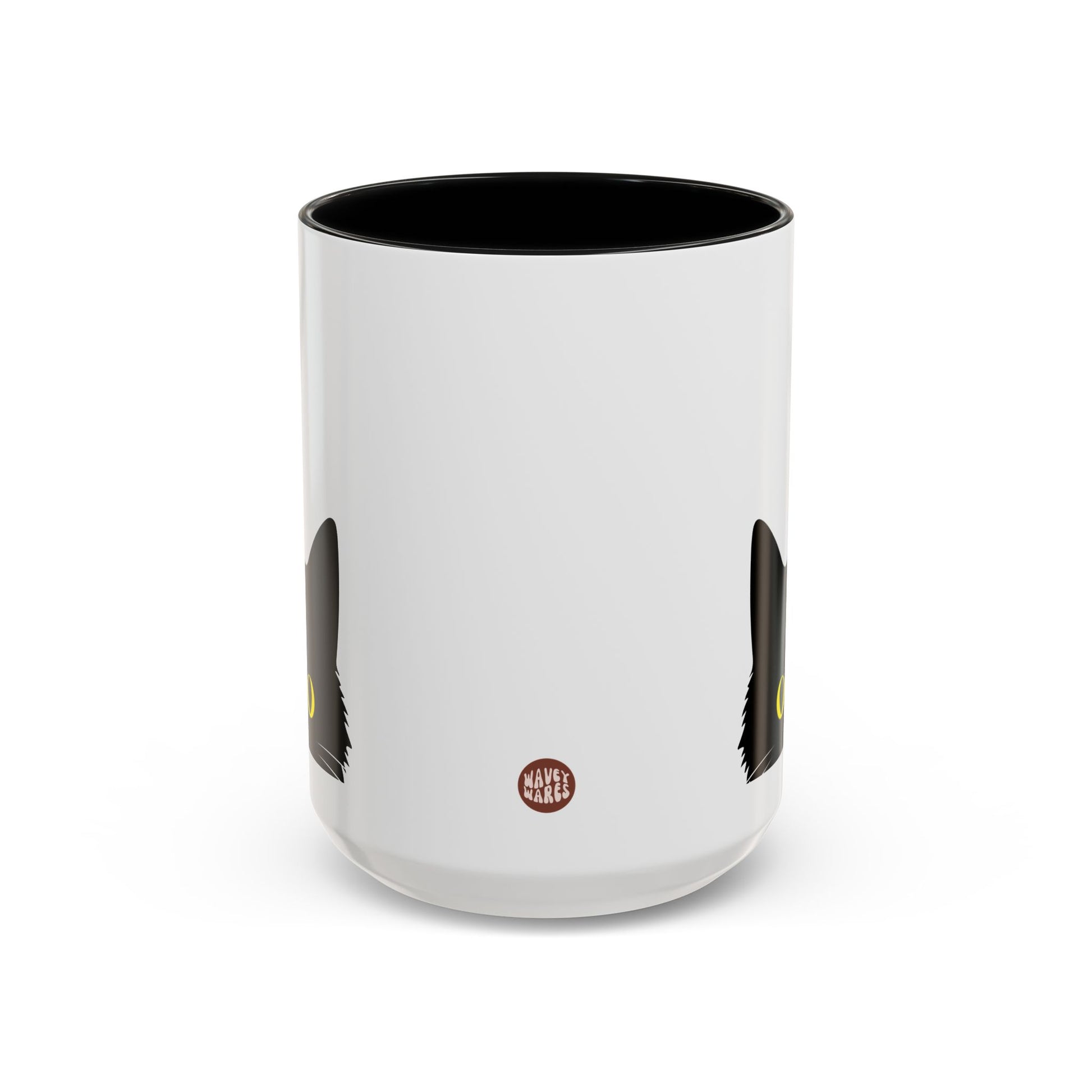 Black Cat 15oz white with black accent funny large coffee mug gift for lover lady fur mom owner void waveywares wavey wares wavywares wavy wares side