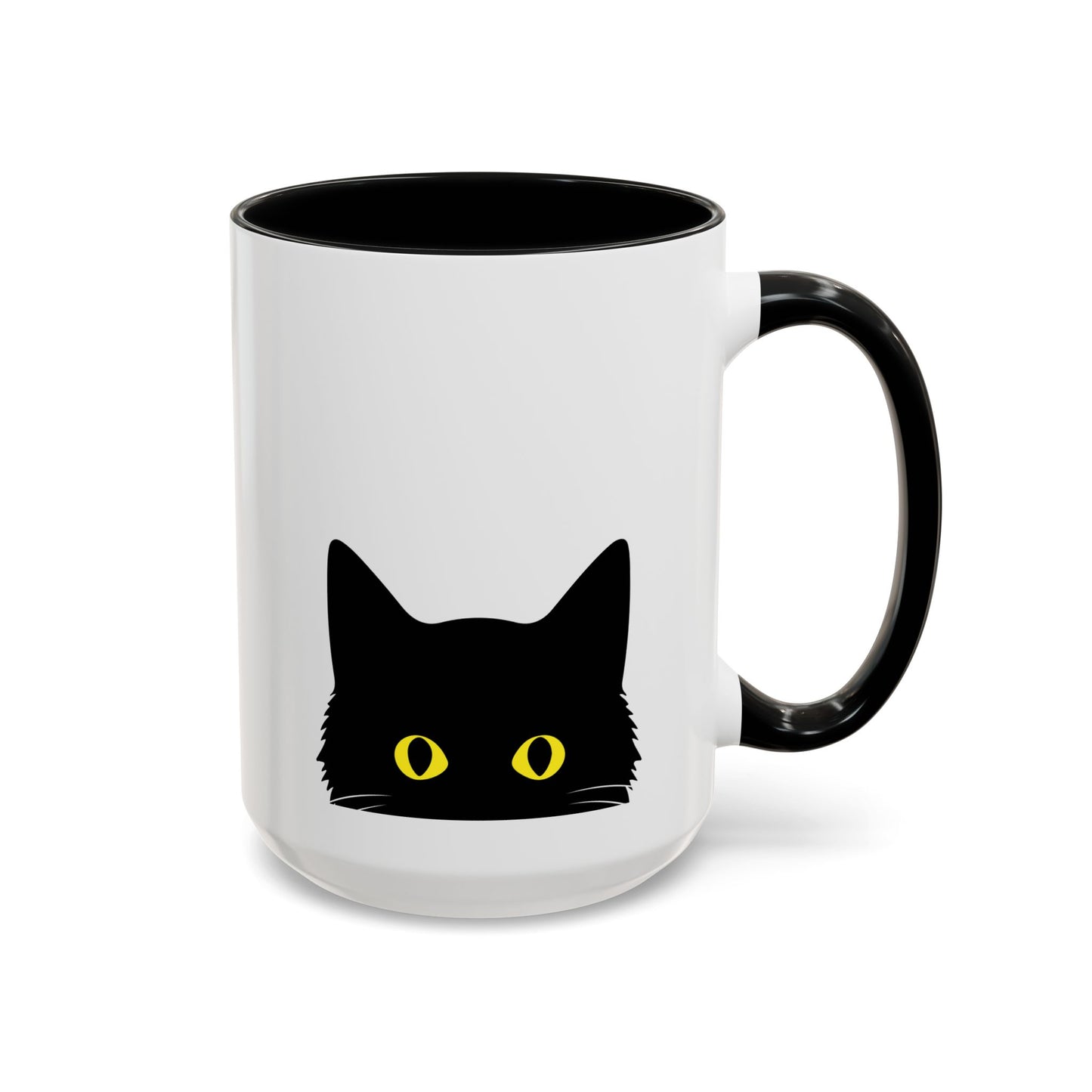 Black Cat 15oz white with black accent funny large coffee mug gift for lover lady fur mom owner void waveywares wavey wares wavywares wavy wares
