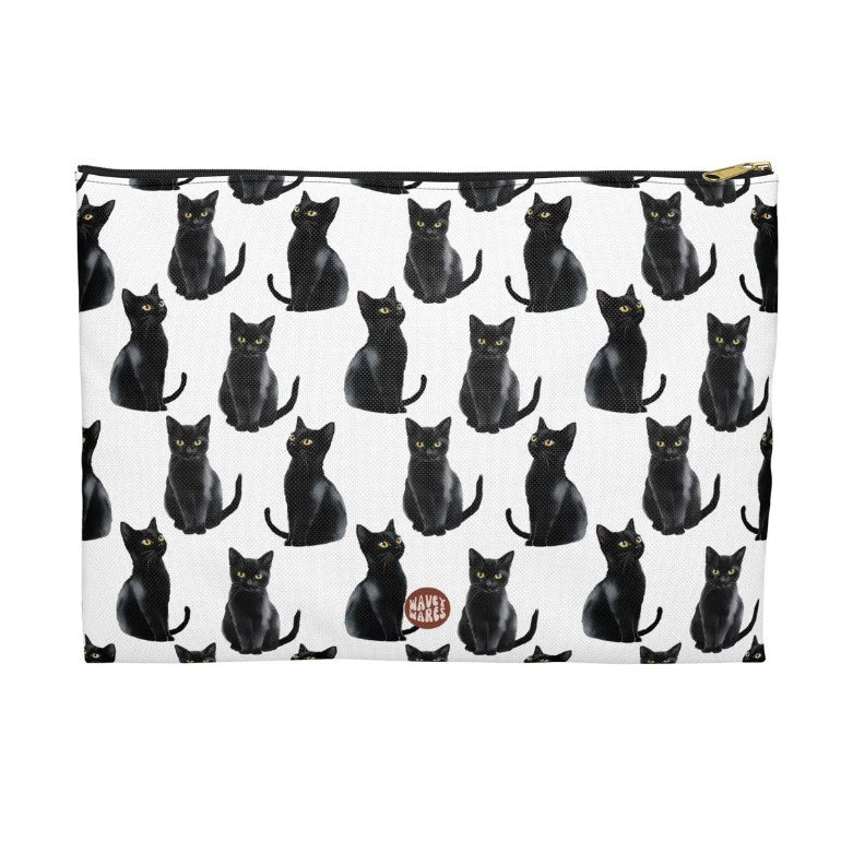 Cute Black Cats Pattern flat white Cosmetic zip bag gift for feline lover mom dad furparent owner animal aesthetic makeup travel drugs storage case accessory pouch toiletry pencil waveywares wavey wares wavywares wavy wares