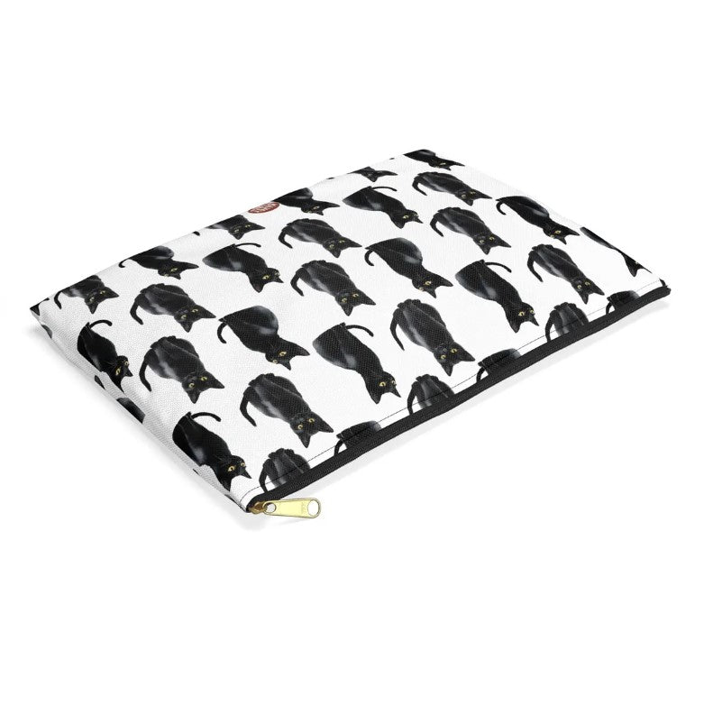 Cute Black Cats Pattern flat lay white Cosmetic zip bag gift for feline lover mom dad furparent owner animal aesthetic makeup travel drugs storage case accessory pouch toiletry pencil waveywares wavey wares wavywares wavy wares