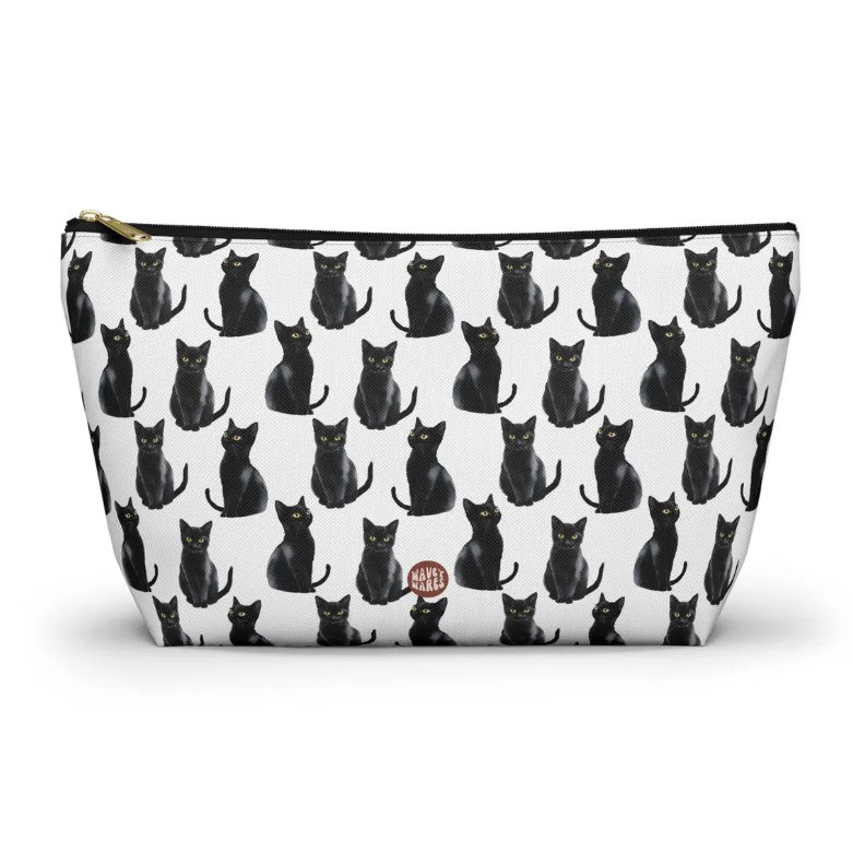 Cute Black Cats Pattern T Bottom white Cosmetic zip bag gift for feline lover mom dad furparent owner animal aesthetic makeup travel drugs storage case accessory pouch toiletry pencil waveywares wavey wares wavywares wavy wares