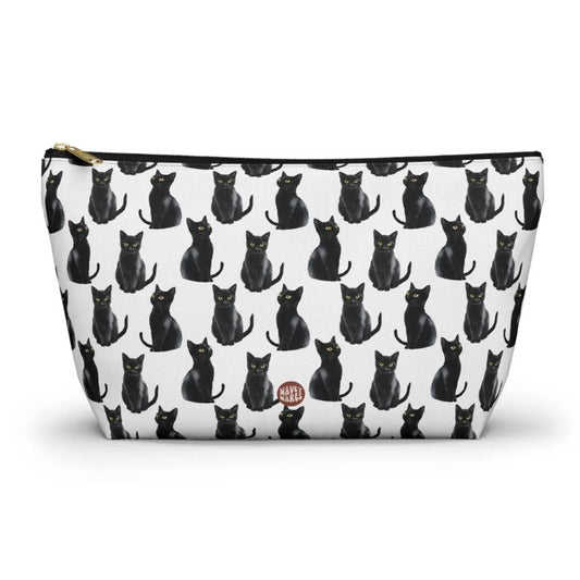 Cute Black Cats Pattern T Bottom white Cosmetic zip bag gift for feline lover mom dad furparent owner animal aesthetic makeup travel drugs storage case accessory pouch toiletry pencil waveywares wavey wares wavywares wavy wares