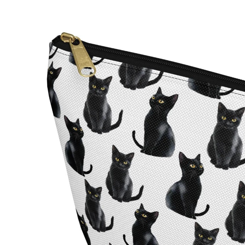 Cute Black Cats Pattern zipper white Cosmetic zip bag gift for feline lover mom dad furparent owner animal aesthetic makeup travel drugs storage case accessory pouch toiletry pencil waveywares wavey wares wavywares wavy wares