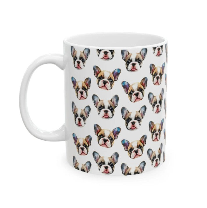 Cute Bulldog Watercolor Pattern 11oz white funny large coffee mug gift for Bull Dog Owner Lover Mom Dad Puppy pet birthday secret santa Christmas waveywares wavey wares wavywares wavy wares