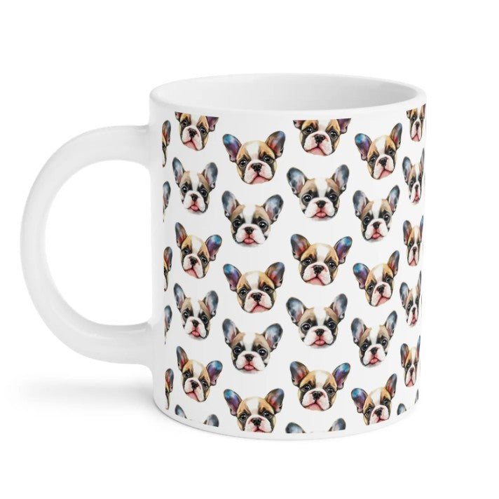 Cute Bulldog Watercolor Pattern 20oz white funny large coffee mug gift for Bull Dog Owner Lover Mom Dad Puppy pet birthday secret santa Christmas waveywares wavey wares wavywares wavy wares