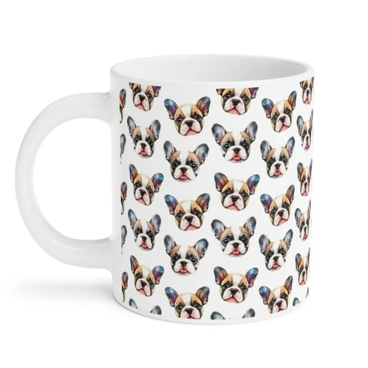 Cute Bulldog Watercolor Pattern 20oz white funny large coffee mug gift for Bull Dog Owner Lover Mom Dad Puppy pet birthday secret santa Christmas waveywares wavey wares wavywares wavy wares