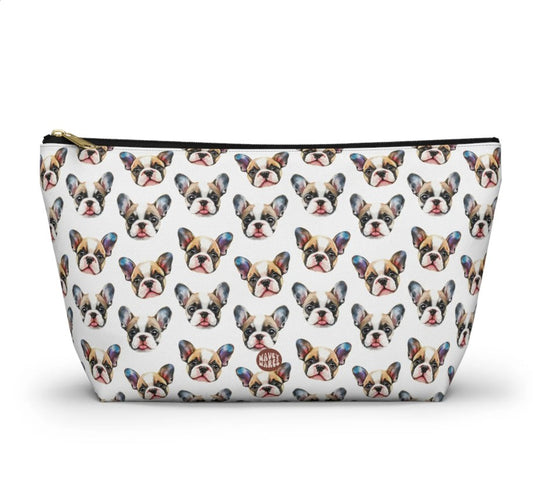 Cute Bulldog Pattern T Bottom white Makeup zip bag gift for Bull Dog Owner Lover Mom Dad Puppy pet adorable aesthetic birthday secret santa Christmas toiletry cosmetic drugs storage case accessory pouch tavel pencil waveywares wavey wares wavywares wavy wares