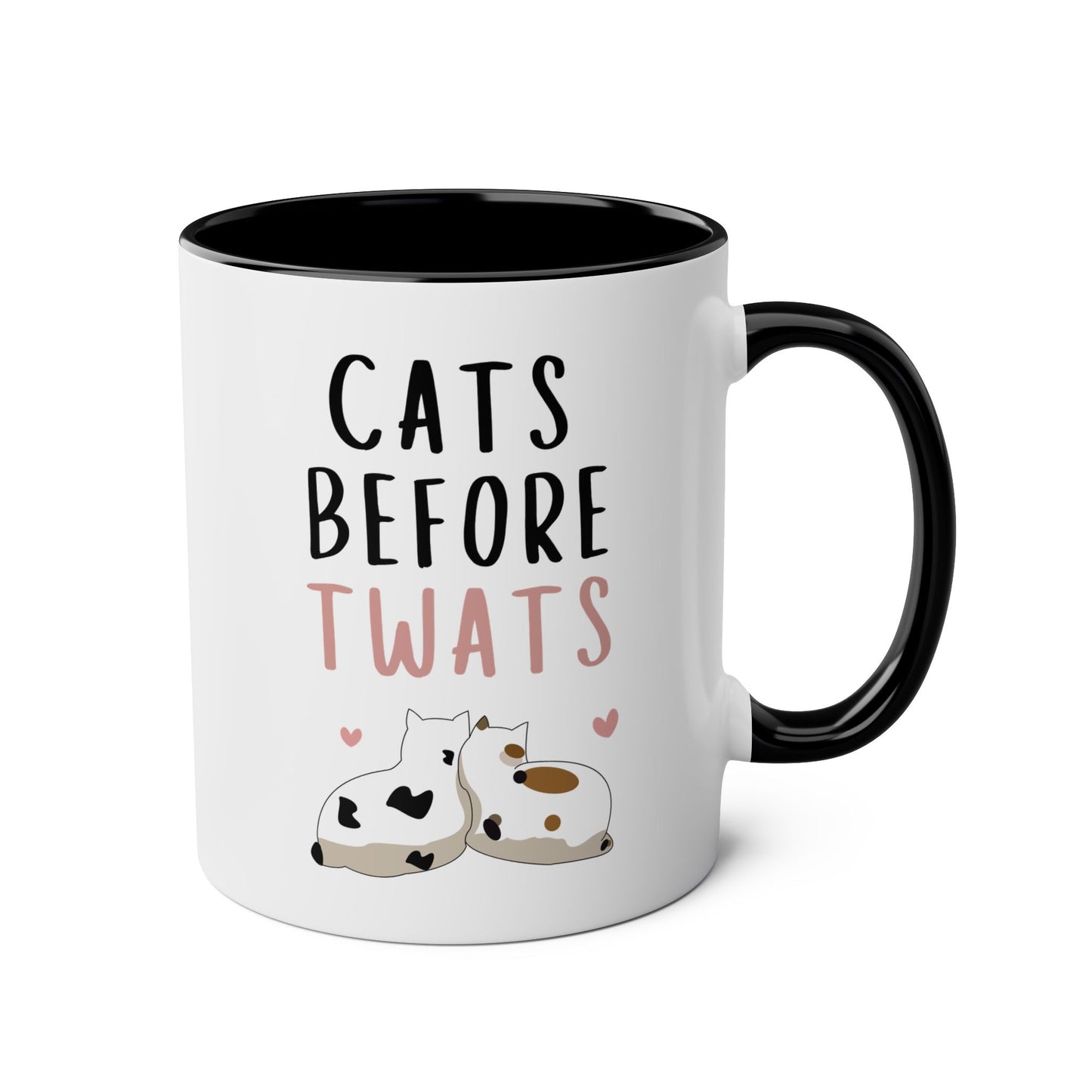 Cats Before Twats 11oz white with black accent funny large coffee mug gift for her best friend bff cat lover owner lady wife mom furparent feline bestie waveywares wavey wares wavywares wavy wares