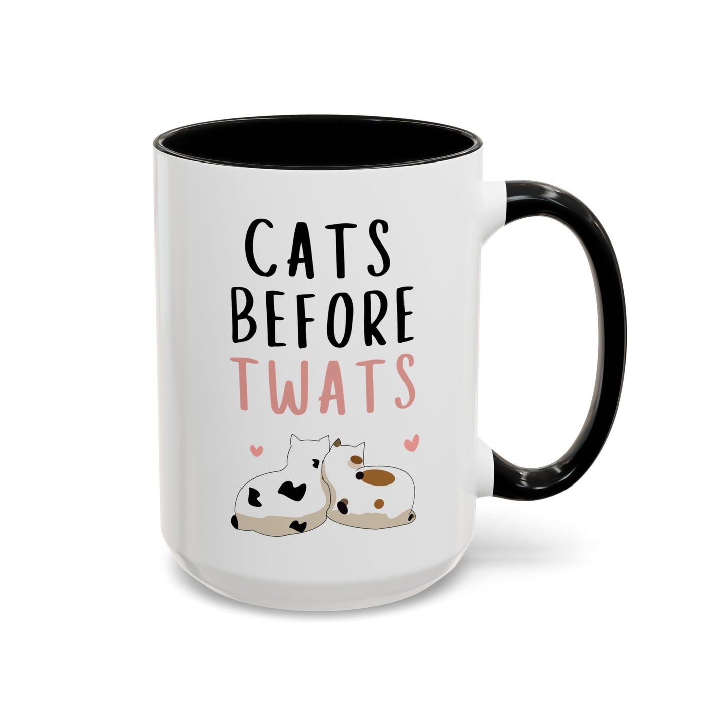 Cats Before Twats 15oz white with black accent funny large coffee mug gift for her best friend bff cat lover owner lady wife mom furparent feline bestie waveywares wavey wares wavywares wavy wares