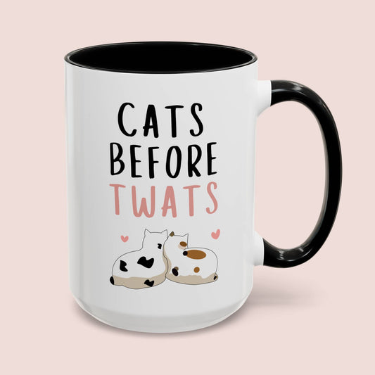 Cats Before Twats 15oz white with black accent funny large coffee mug gift for her best friend bff cat lover owner lady wife mom furparent feline bestie waveywares wavey wares wavywares wavy wares cover