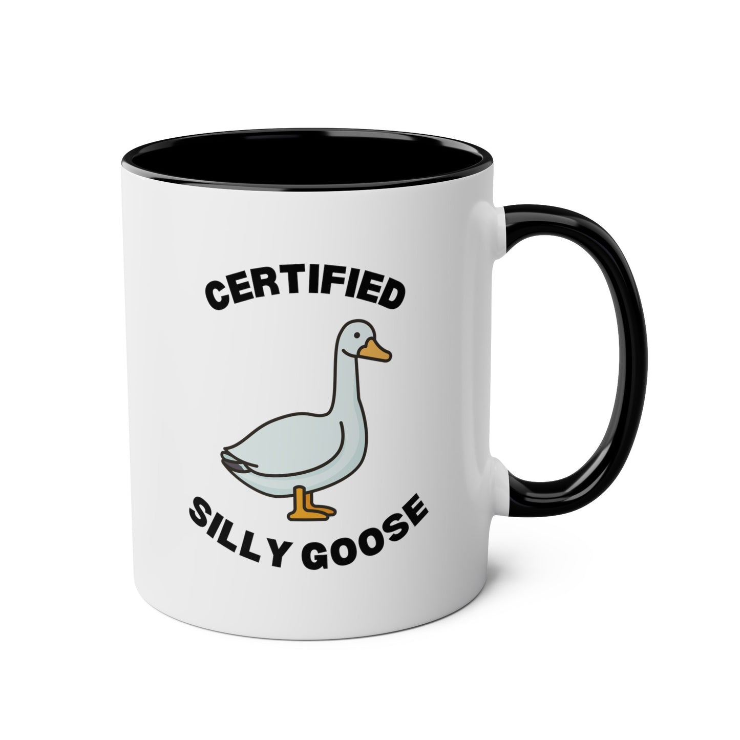 Certified Silly Goose Meme 11oz white with black accent funny large coffee mug gift for best friend sibling novelty geese lover waveywares wavey wares wavywares wavy wares
