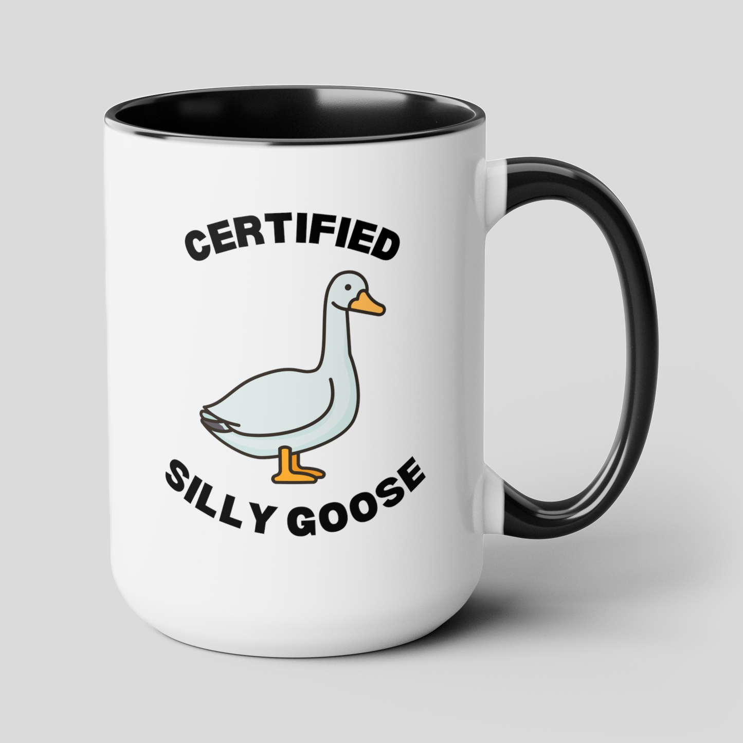 Certified Silly Goose Meme 15oz white with black accent funny large coffee mug gift for best friend sibling novelty geese lover waveywares wavey wares wavywares wavy wares cover