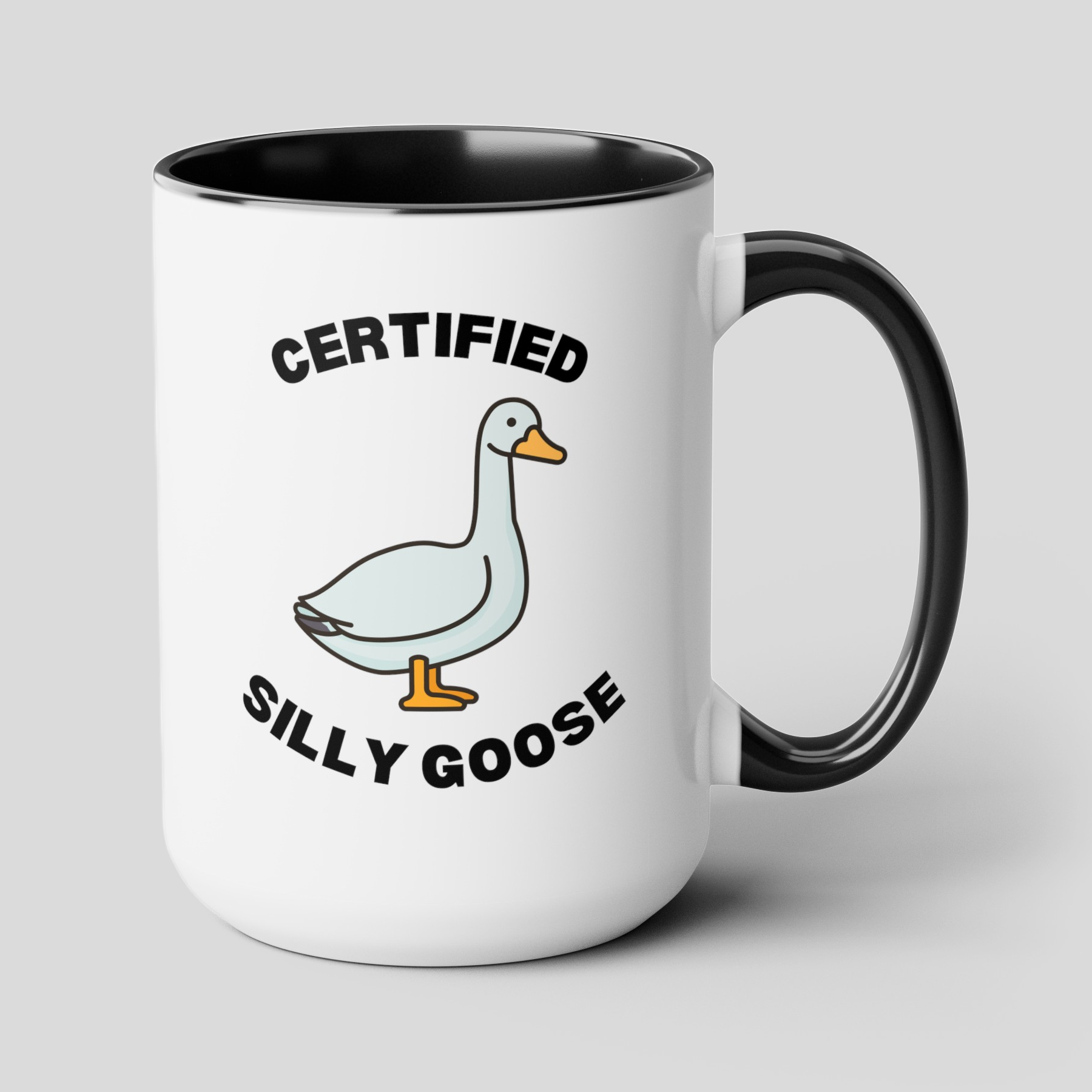 Certified Silly Goose Meme 15oz white with black accent funny large coffee mug gift for best friend sibling novelty geese lover waveywares wavey wares wavywares wavy wares cover
