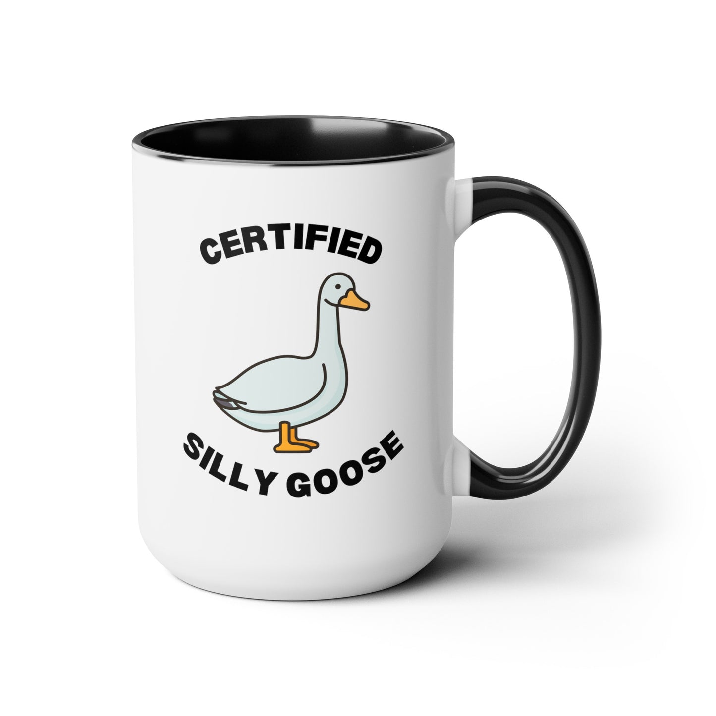 Certified Silly Goose Meme 15oz white with black accent funny large coffee mug gift for best friend sibling novelty geese lover waveywares wavey wares wavywares wavy wares