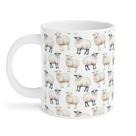 Cute Sheep Pattern watercolor 20oz coffee mug, fluffy wool fleece farm animal lover domesticated funny coffee mug, coffee cup, 20oz mug, 20 ounce mug, 15 oz mug, big mug, large mug, gift
