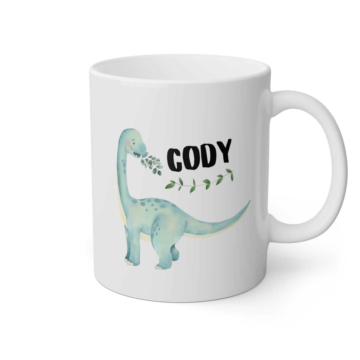 Dinosaur Name 11oz white funny large coffee mug gift for boys women mom kids customize personalize waveywares wavey wares wavywares wavy wares