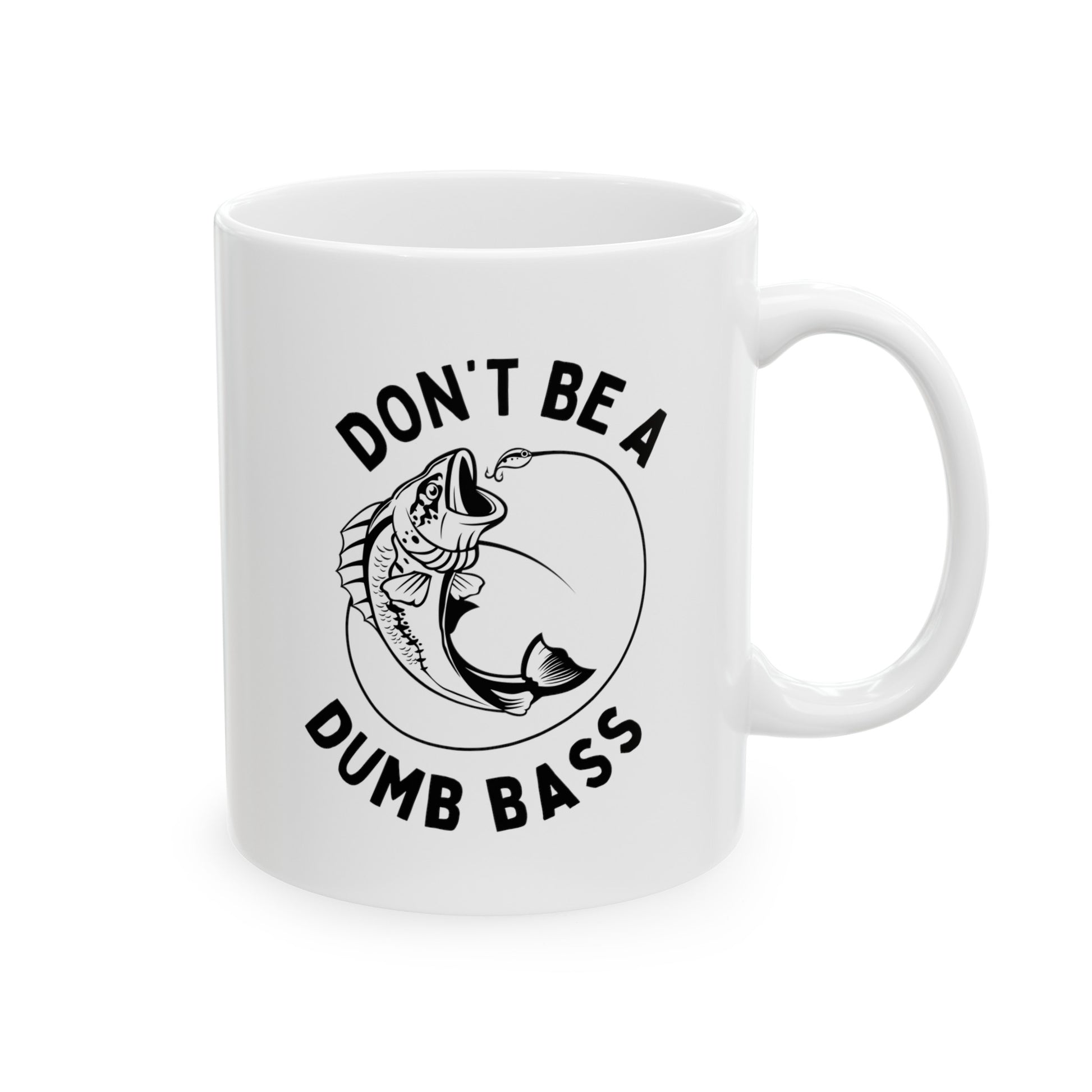 Don't Be A Dumb Bass 11oz white funny large coffee mug gift for father's day humorous fishing offensive rude waveywares wavey wares wavywares wavy wares