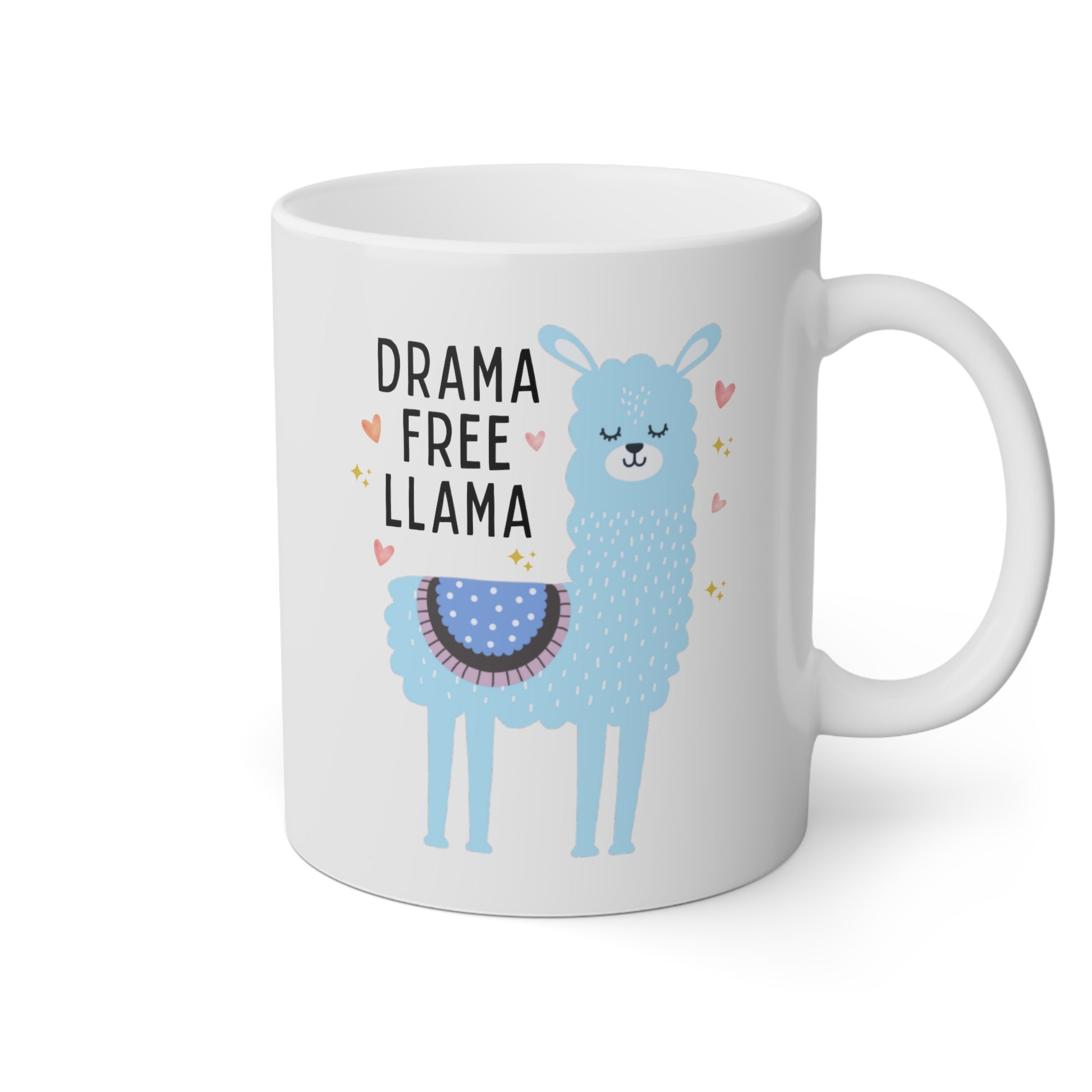 Drama Free Llama 11oz white funny large coffee mug gift for mother's day cute new mom birthday waveywares wavey wares wavywares wavy wares