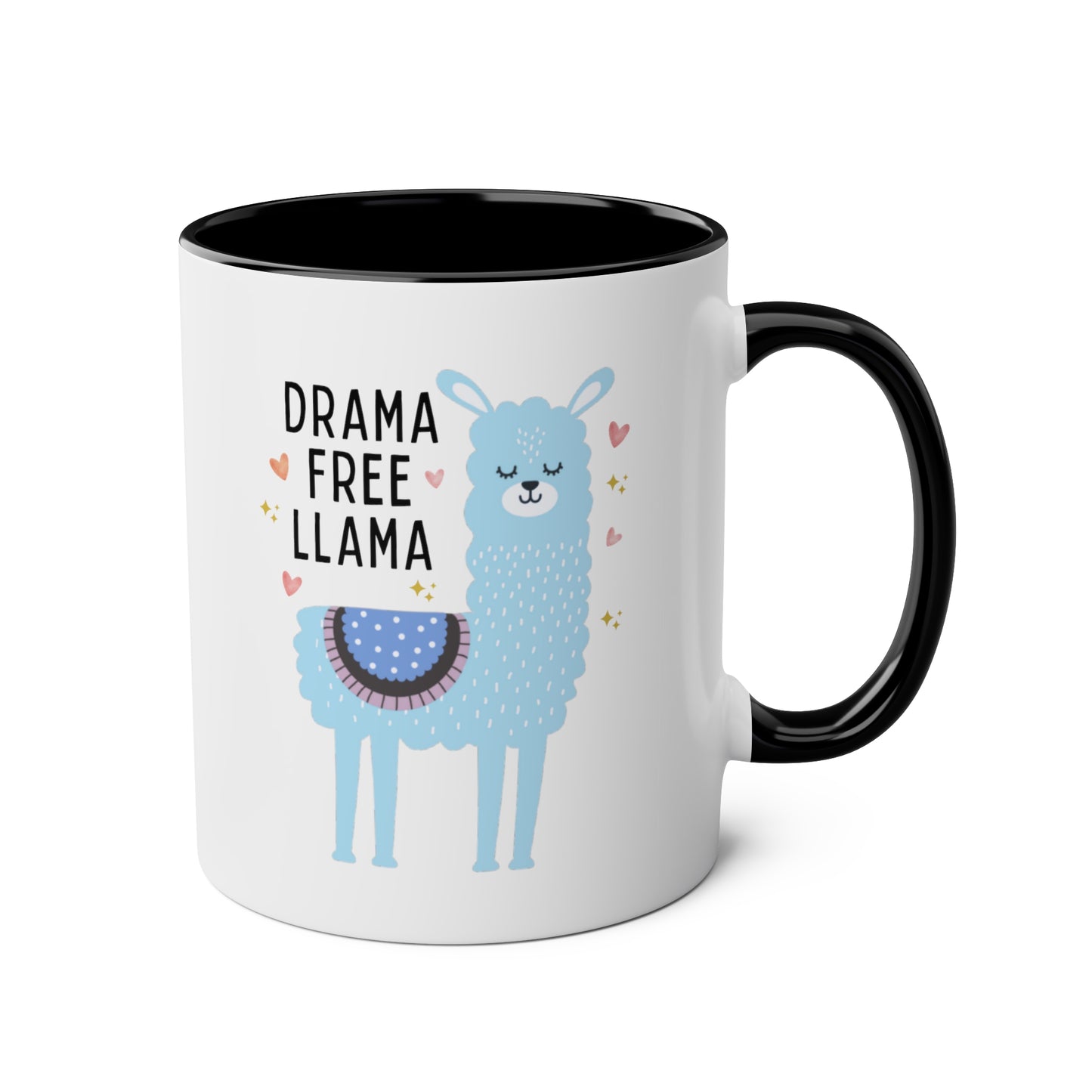 Drama Free Llama 11oz white with black accent funny large coffee mug gift for mother's day cute new mom birthday waveywares wavey wares wavywares wavy wares