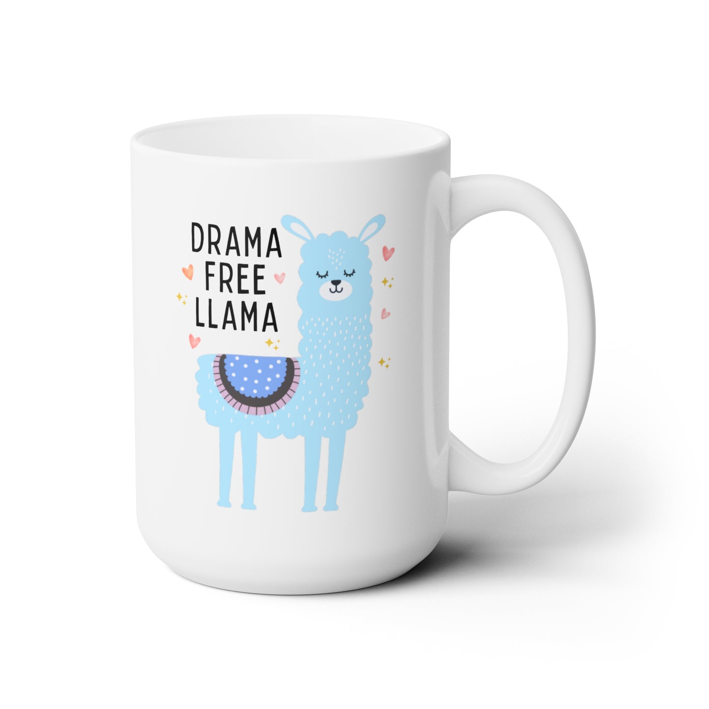 Drama Free Llama 15oz white funny large coffee mug gift for mother's day cute new mom birthday waveywares wavey wares wavywares wavy wares