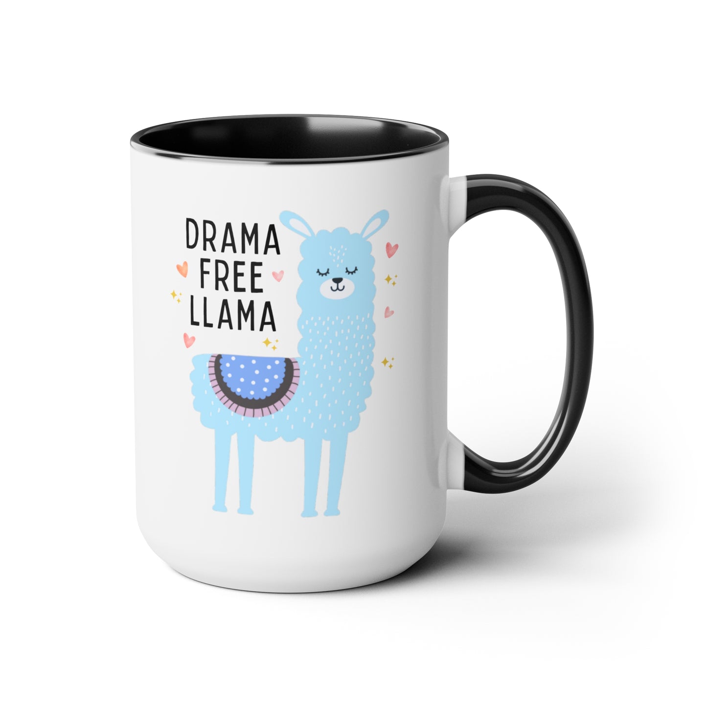 Drama Free Llama 15oz white with black accent funny large coffee mug gift for mother's day cute new mom birthday waveywares wavey wares wavywares wavy wares
