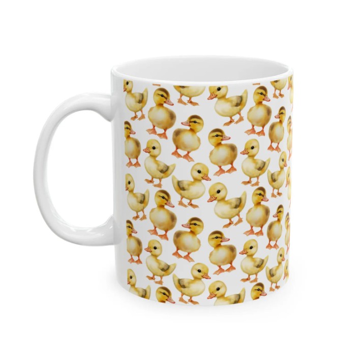 Cute Duckling Watercolor Pattern 11oz white funny large coffee mug gift for yellow baby ducks Lover birds animal enthusiast adorable birthday secret santa Christmas waveywares wavey wares wavywares wavy wares