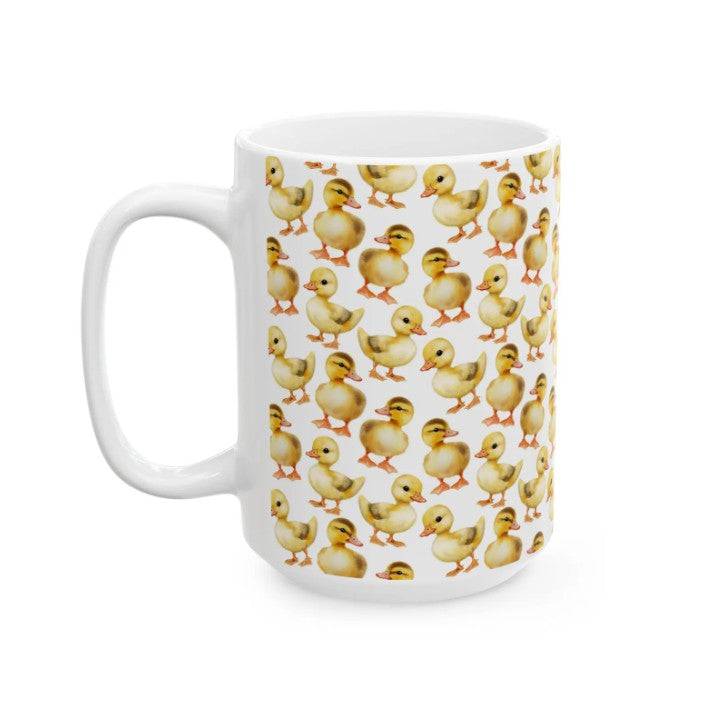 Cute Duckling Watercolor Pattern 15oz white funny large coffee mug gift for yellow baby ducks Lover birds animal enthusiast adorable birthday secret santa Christmas waveywares wavey wares wavywares wavy wares