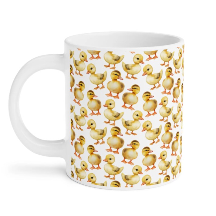Cute Duckling Watercolor Pattern 20oz white funny large coffee mug gift for yellow baby ducks Lover birds animal enthusiast adorable birthday secret santa Christmas waveywares wavey wares wavywares wavy wares