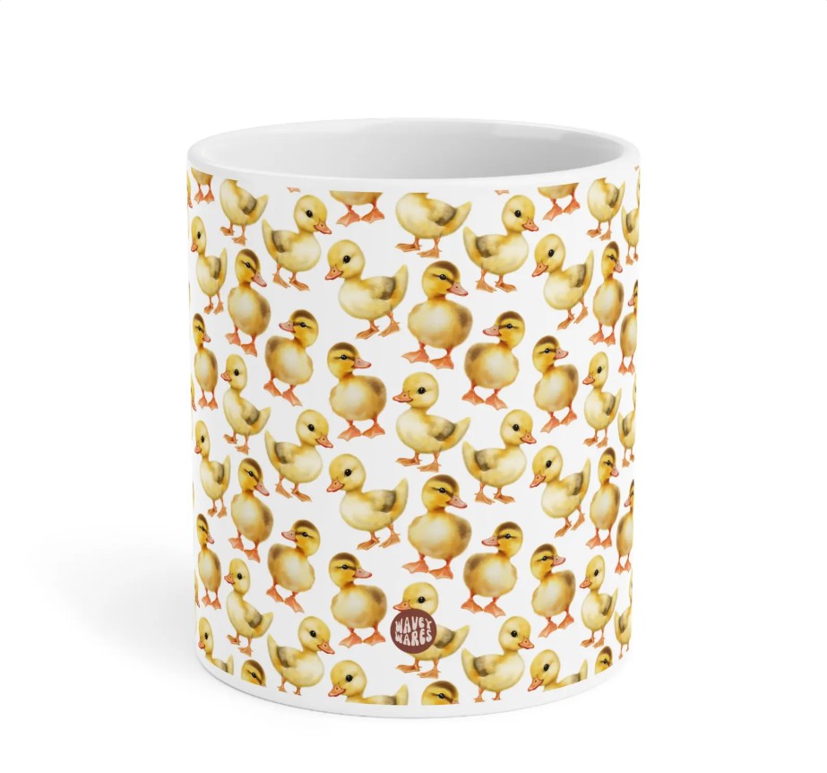 Cute Duckling Watercolor Pattern 20oz white funny large coffee mug gift for yellow baby ducks Lover birds animal enthusiast adorable birthday secret santa Christmas waveywares wavey wares wavywares wavy wares side
