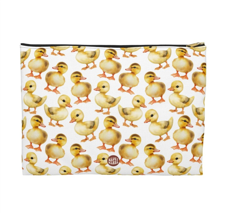 Cute Duckling Pattern Flat white cosmetic zip bag gift for yellow baby ducks Lover birds animal enthusiast kids adorable aesthetic birthday secret santa Christmas travel makeup drugs storage case accessory pouch toiletry pencil waveywares wavey wares wavywares wavy wares