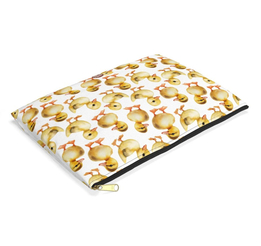 Cute Duckling Pattern Flat Lay white cosmetic zip bag gift for yellow baby ducks Lover birds animal enthusiast kids adorable aesthetic birthday secret santa Christmas travel makeup drugs storage case accessory pouch toiletry pencil waveywares wavey wares wavywares wavy wares