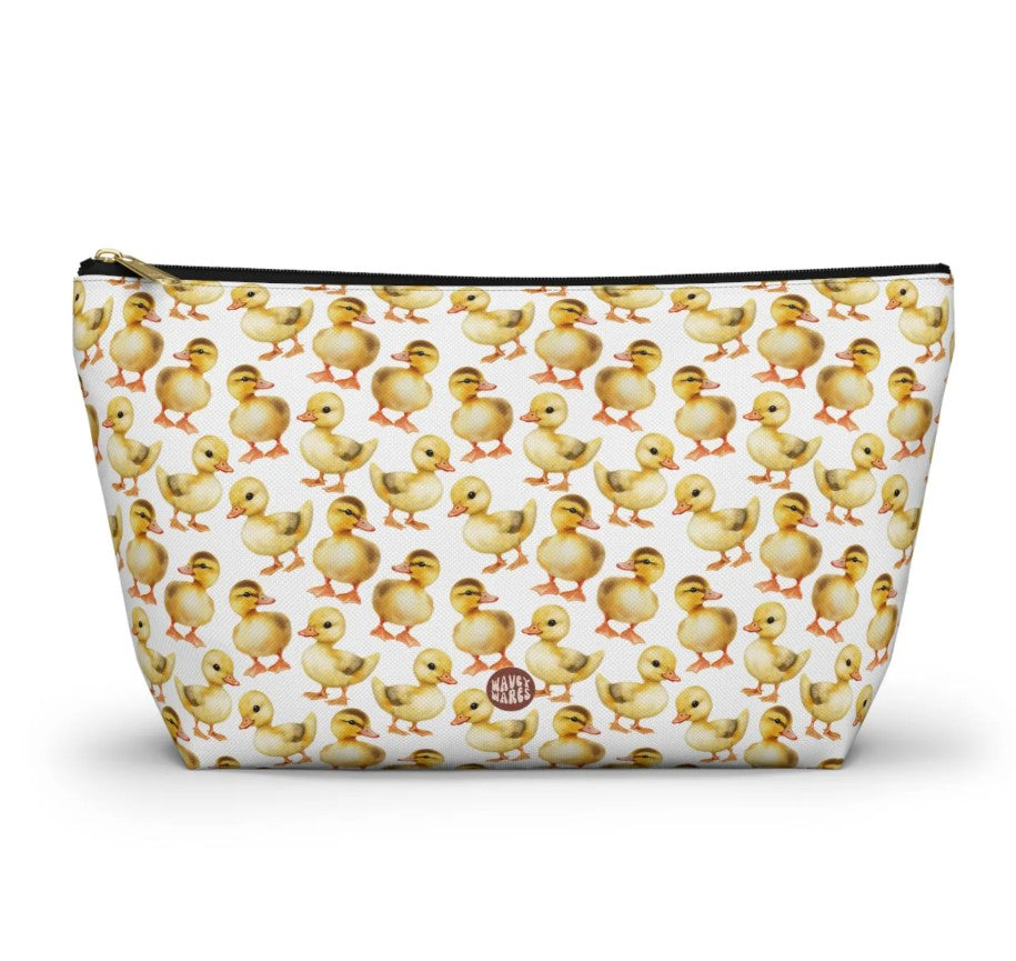 Cute Duckling Pattern T Bottom white cosmetic zip bag gift for yellow baby ducks Lover birds animal enthusiast kids adorable aesthetic birthday secret santa Christmas travel makeup drugs storage case accessory pouch toiletry pencil waveywares wavey wares wavywares wavy wares